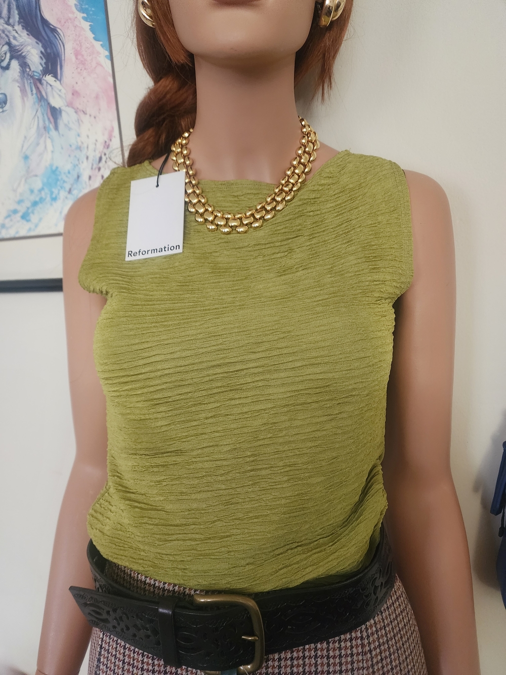 Reformation Olive Sleeveless Textured Tank